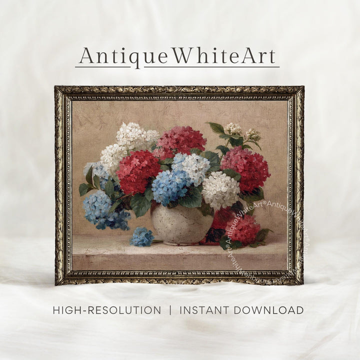 4th of July Wall Art Floral Painting Print Americana Decor Vintage Style Modern Farmhouse A443