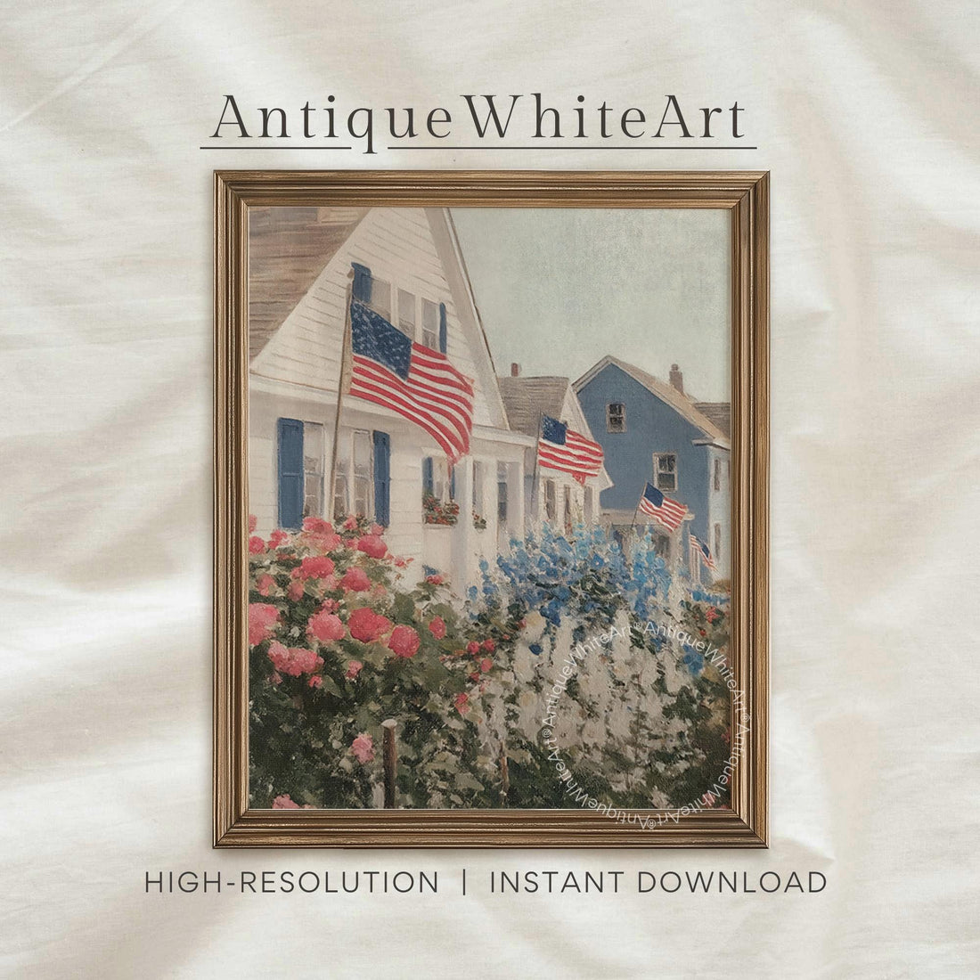 Independence Day Wall Art 4th of July Print Summer Prints Americana Decor Coastal Painting American Flag USA A459