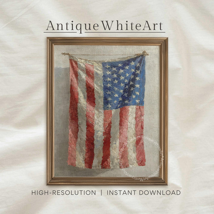 American Flag Wall Art 4th of July Print Muted Patriotic Americana Decor Independence Day Painting A460