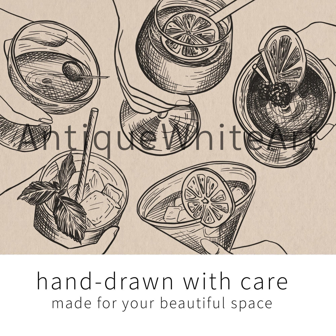 Hand-drawn Cheers Print Bar Cart Wall Decor Art Sign A447