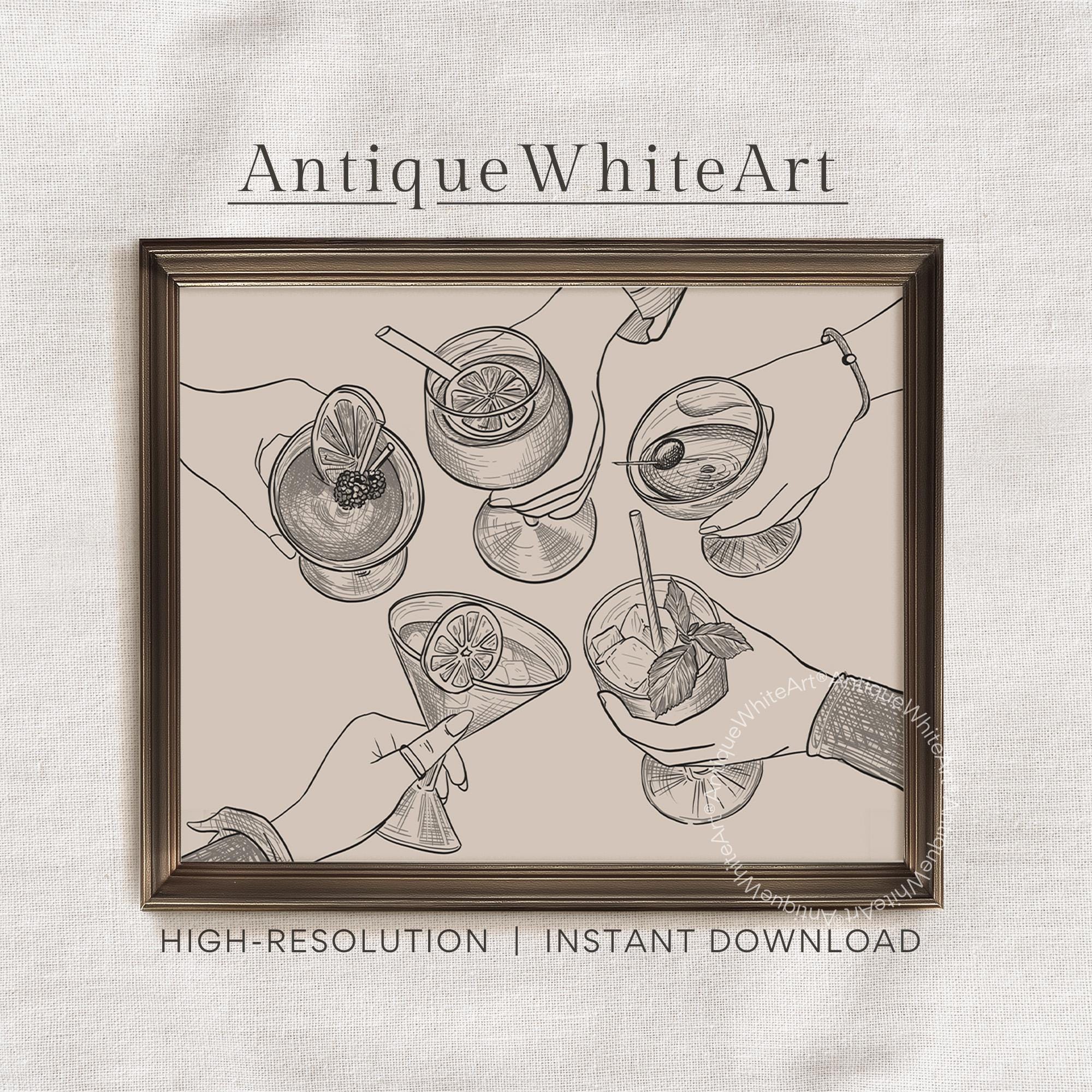 Cheers Print Bar Cart Wall Decor Hand-drawn Art Sign Modern A448