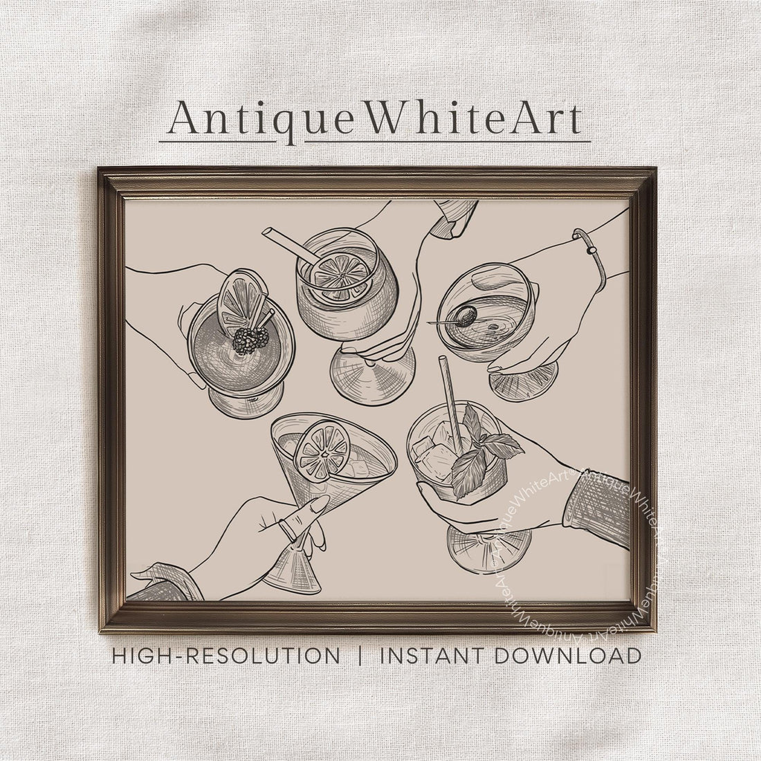 Cheers Print Bar Cart Wall Decor Hand-drawn Art Sign Modern A448