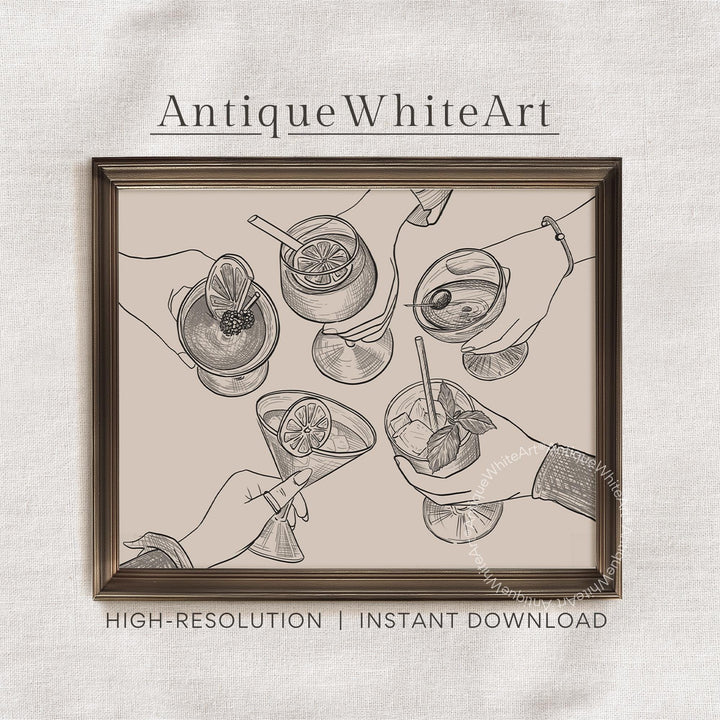 Cheers Print Bar Cart Wall Decor Hand-drawn Art Sign Modern A448