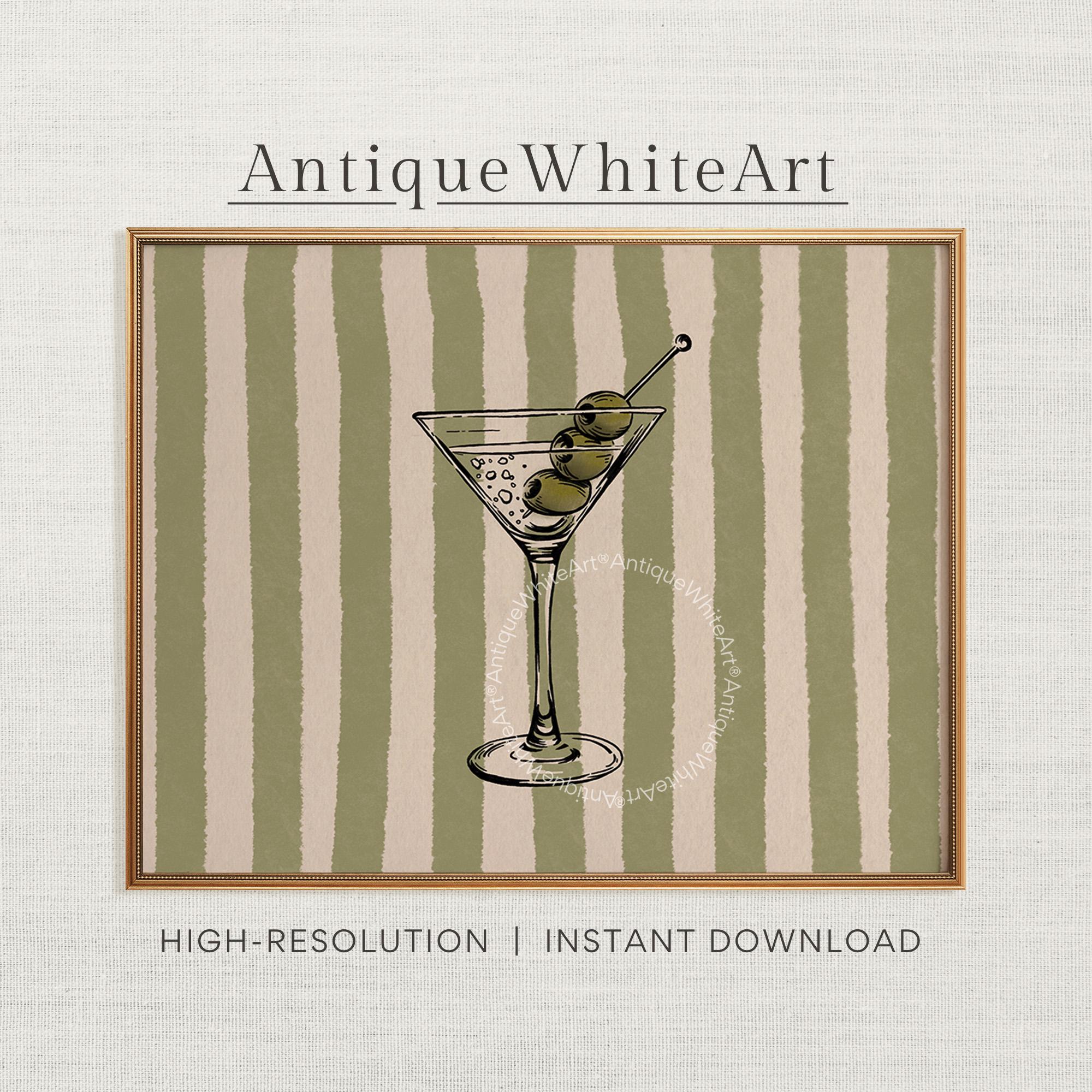 Martini Cocktail Print Hand-Drawn Retro Bar Cart Wall Decor Stripes Kitchen Coctail Poster Trendy Art A451