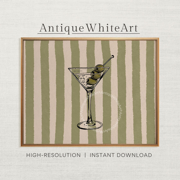 Martini Cocktail Print Hand-Drawn Retro Bar Cart Wall Decor Stripes Kitchen Coctail Poster Trendy Art A451