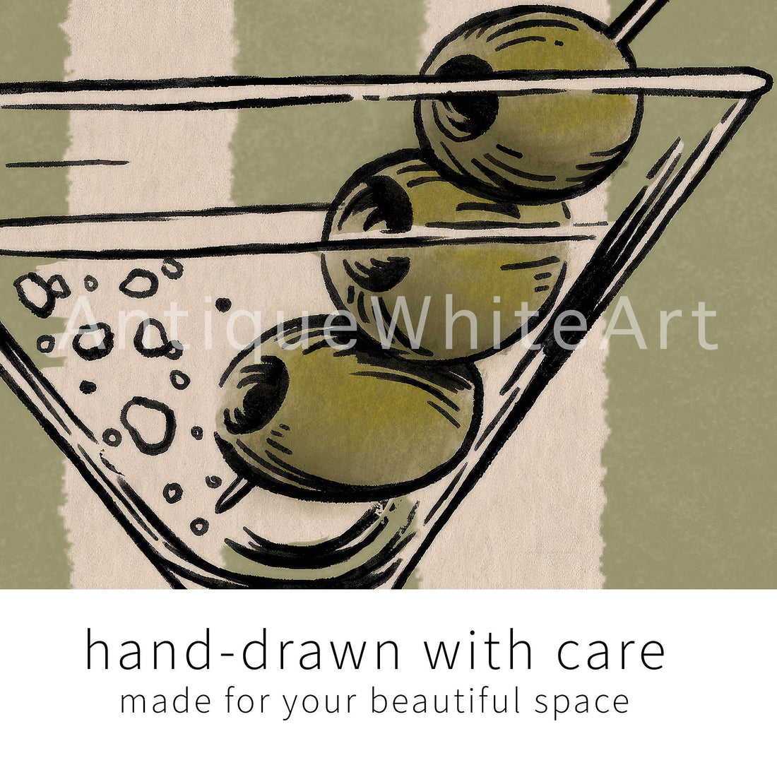 Martini Cocktail Print Hand-Drawn Retro Bar Cart Wall Decor Stripes Kitchen Coctail Poster Trendy Art A451
