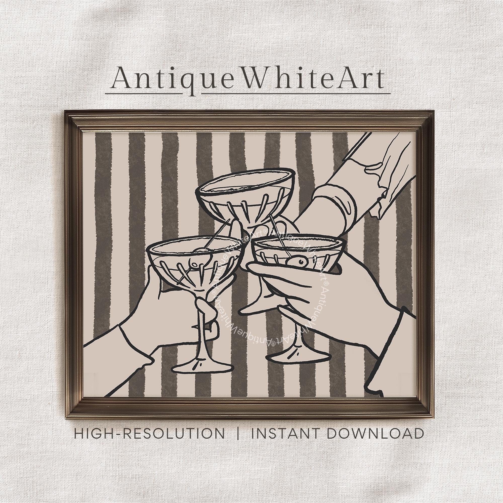 Cheers Print Retro Bar Cart Hand-Drawn Wall Art Trendy Kitchen Cocktail Champagne Poster A452