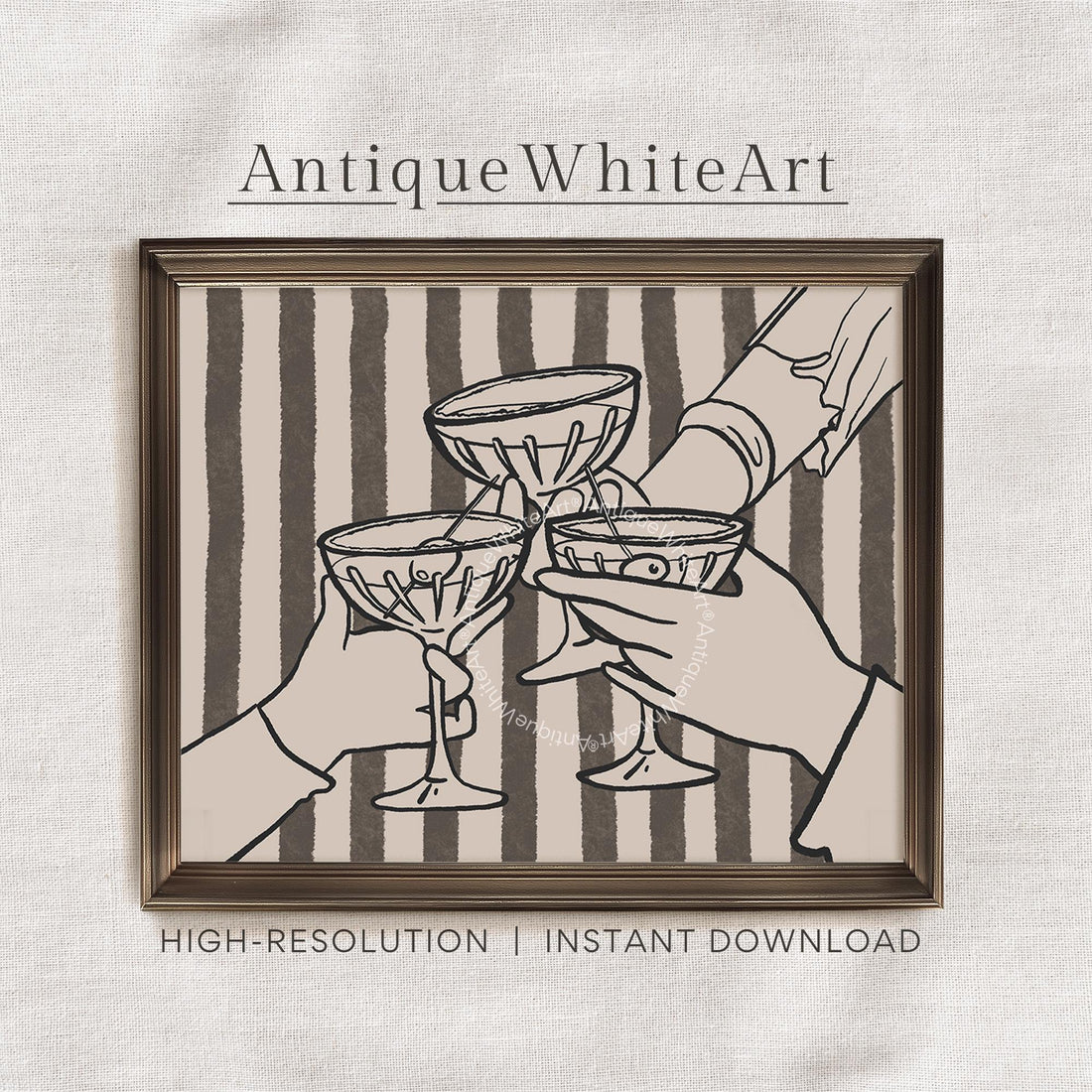 Cheers Print Retro Bar Cart Hand-Drawn Wall Art Trendy Kitchen Cocktail Champagne Poster A452