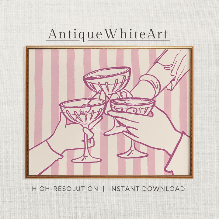 Cheers Print Bar Cart Hand-drawn Wall Art Drinks Trendy Kitchen Cocktail A453