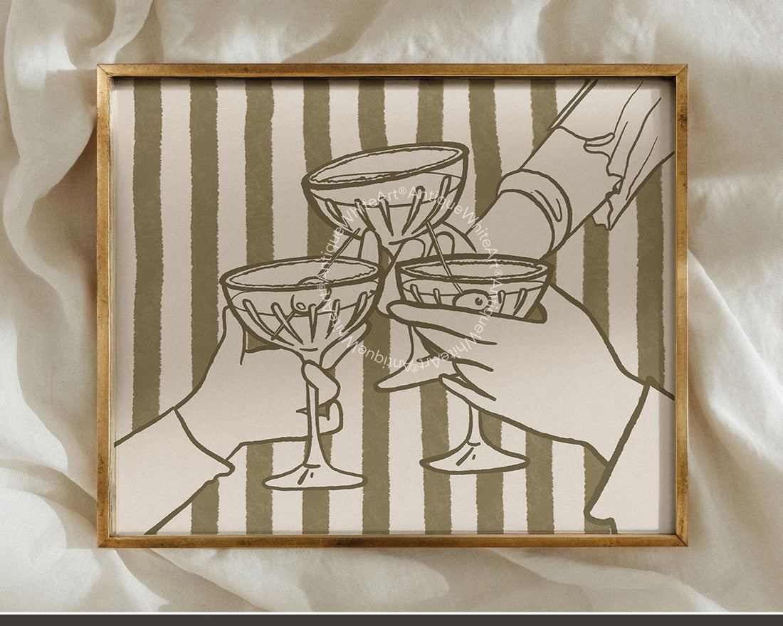 Cheers Print Retro Bar Cart Trendy Poster Kitchen Wall Art Cocktail Drinks Wine Glass Champagne A453