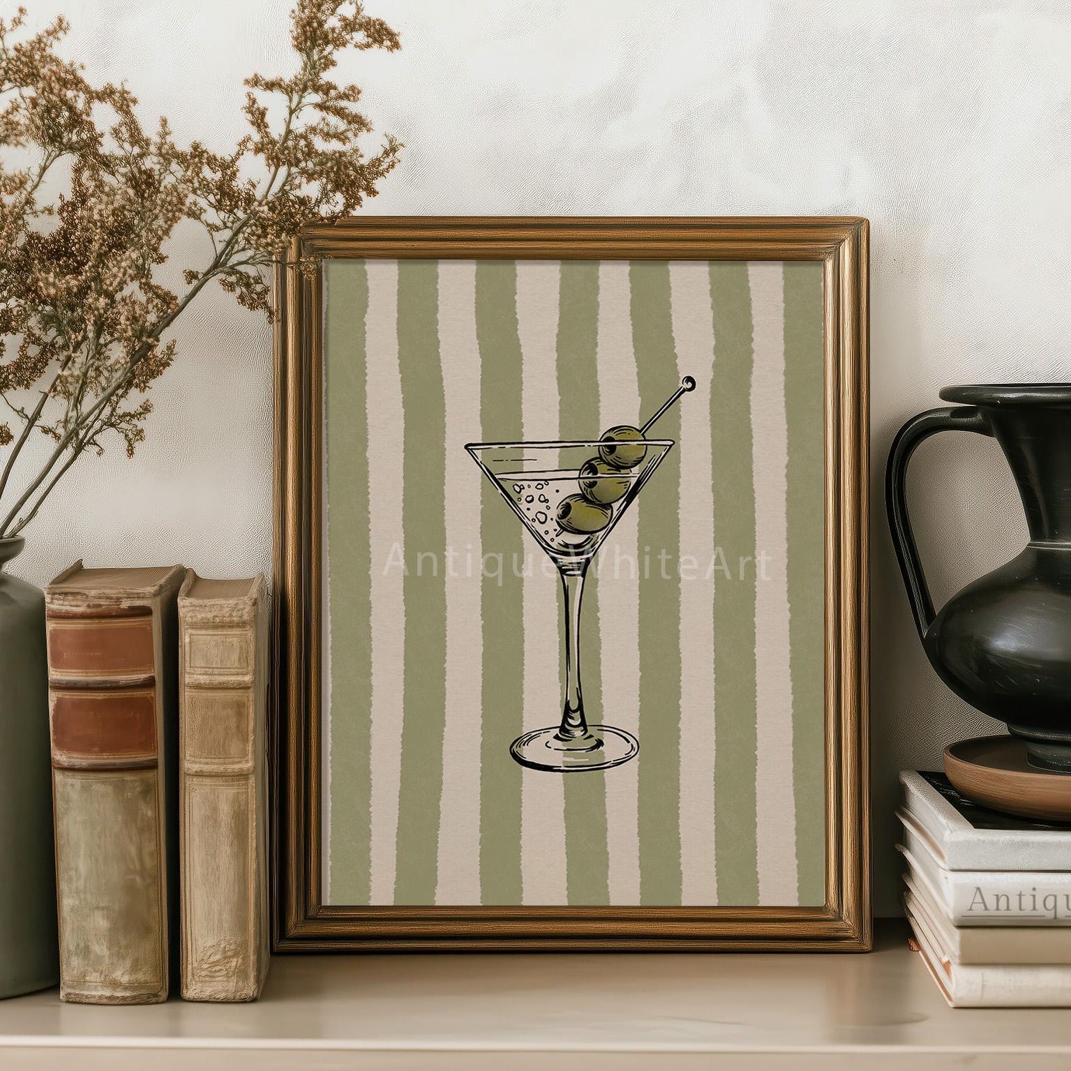 Martini Glass Print Retro Bar Cart Wall Decor Trendy Hand-Drawn Art Cocktail Poster A454