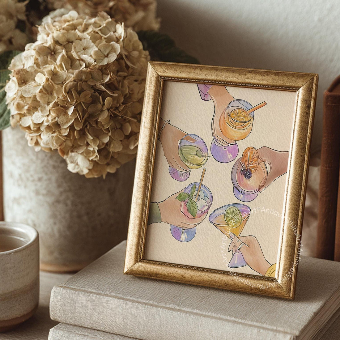 Cheers Print Bar Cart Decor Hand-Drawn Wall Art Modern Sign A455