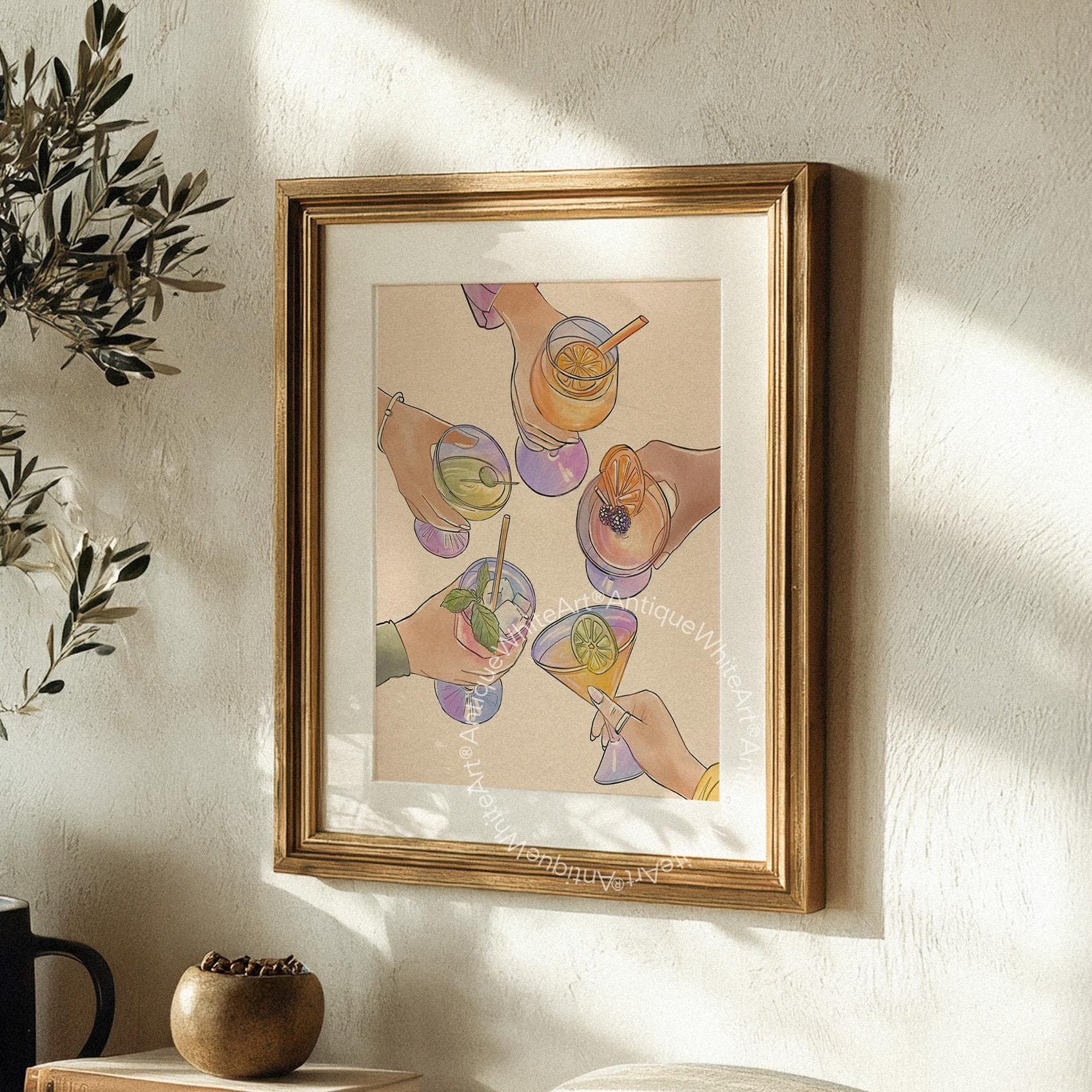 Cheers Print Bar Cart Decor Hand-Drawn Wall Art Modern Sign A455