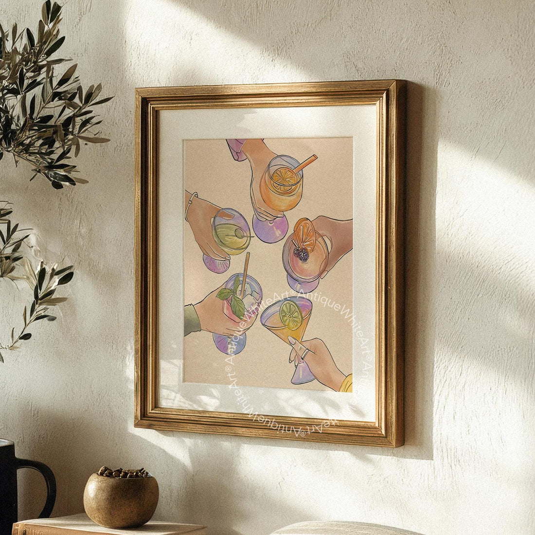 Cheers Print Bar Cart Decor Hand-Drawn Wall Art Modern Sign A455