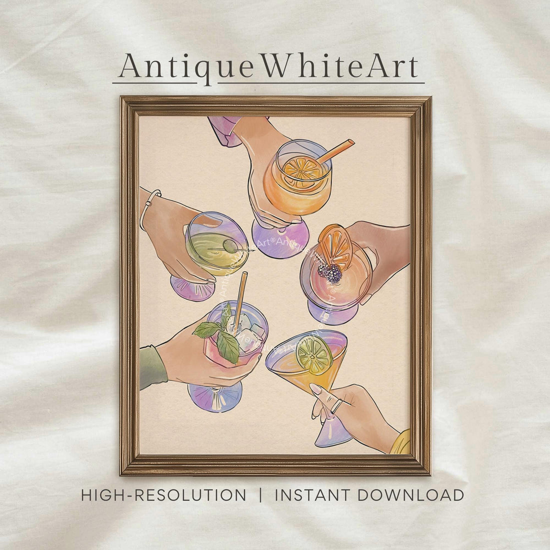 Cheers Print Bar Cart Decor Hand-Drawn Wall Art Modern Sign A455