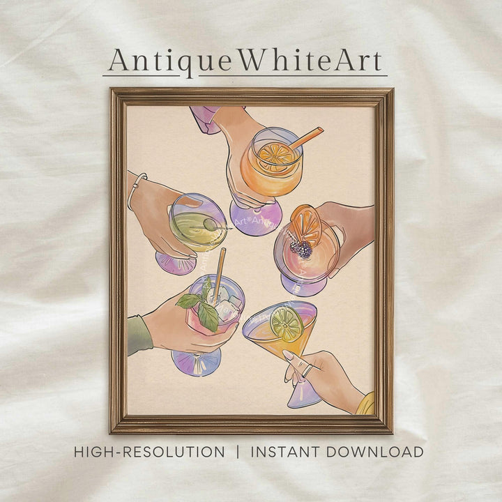 Cheers Print Bar Cart Decor Hand-Drawn Wall Art Modern Sign A455