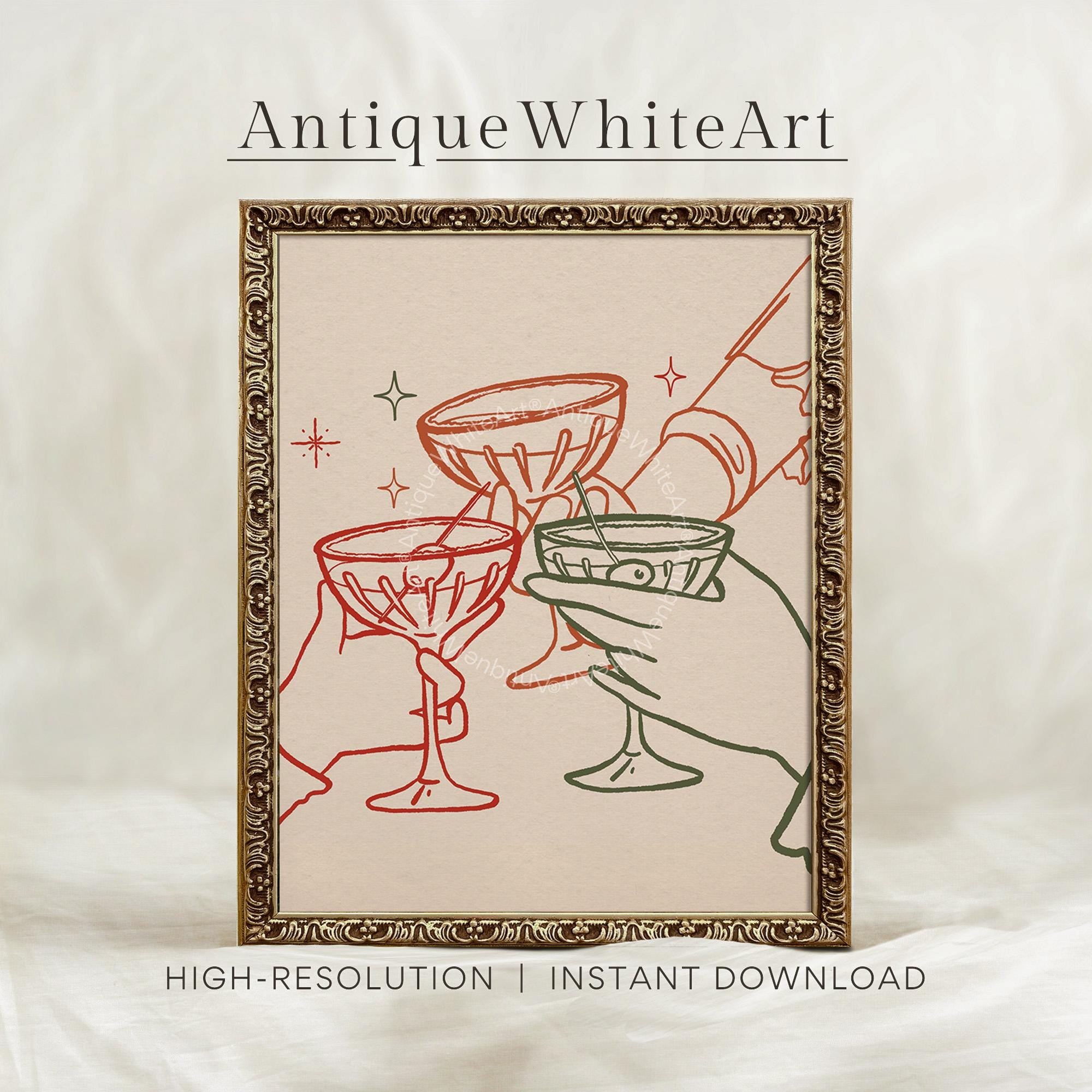 Cheers Print Retro Bar Cart Trendy Poster Kitchen Wall Art Cocktail Drinks Champagne A456