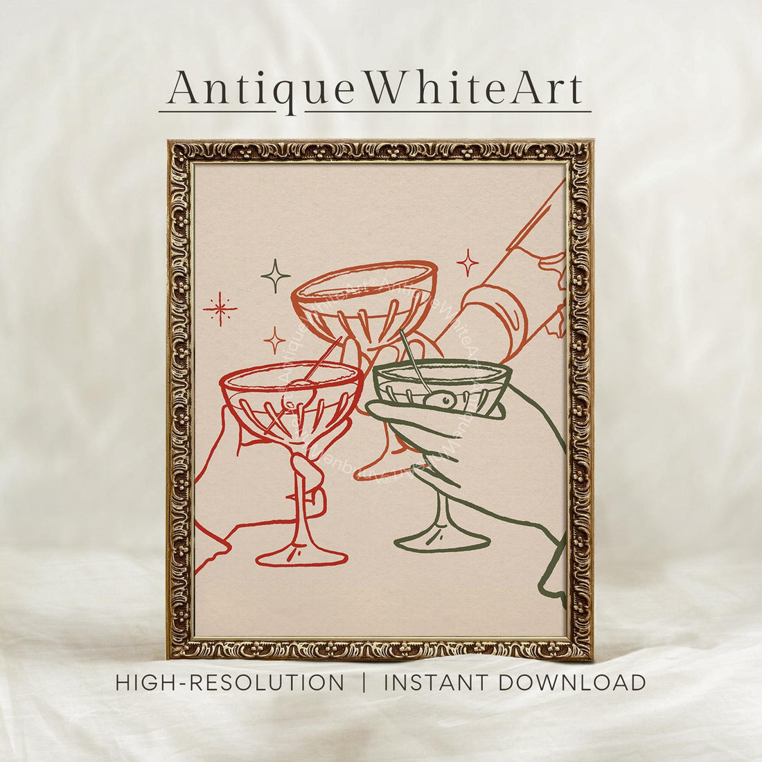 Cheers Print Retro Bar Cart Trendy Poster Kitchen Wall Art Cocktail Drinks Champagne A456