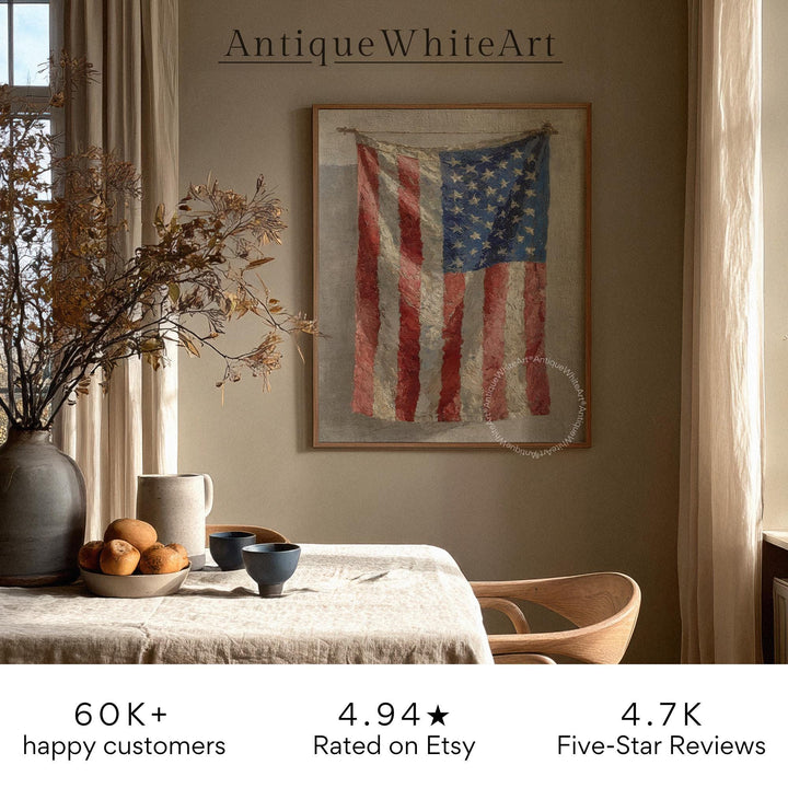 American Flag Wall Art 4th of July Print Muted Patriotic Americana Decor Independence Day Painting A460