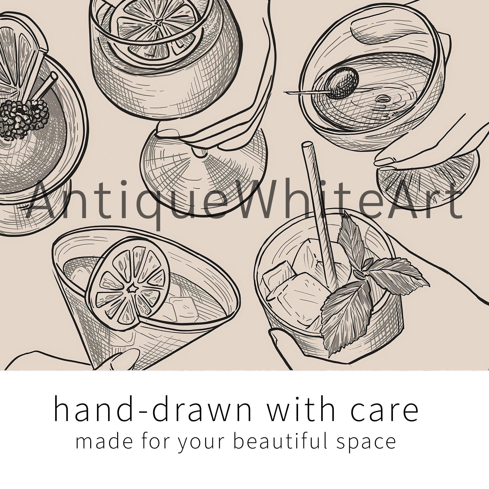 Cheers Print Bar Cart Wall Decor Hand-drawn Art Sign Modern A448