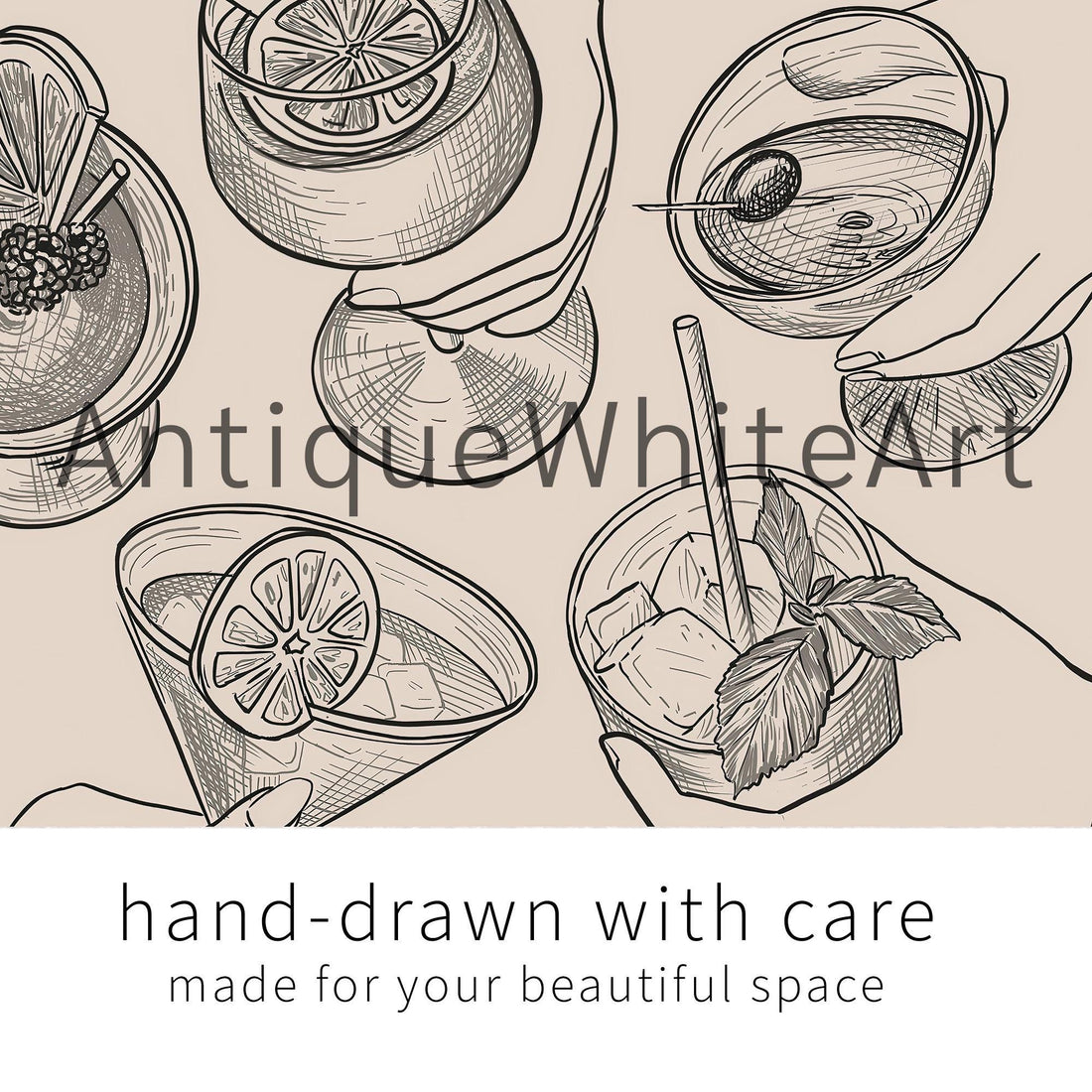 Cheers Print Bar Cart Wall Decor Hand-drawn Art Sign Modern A448