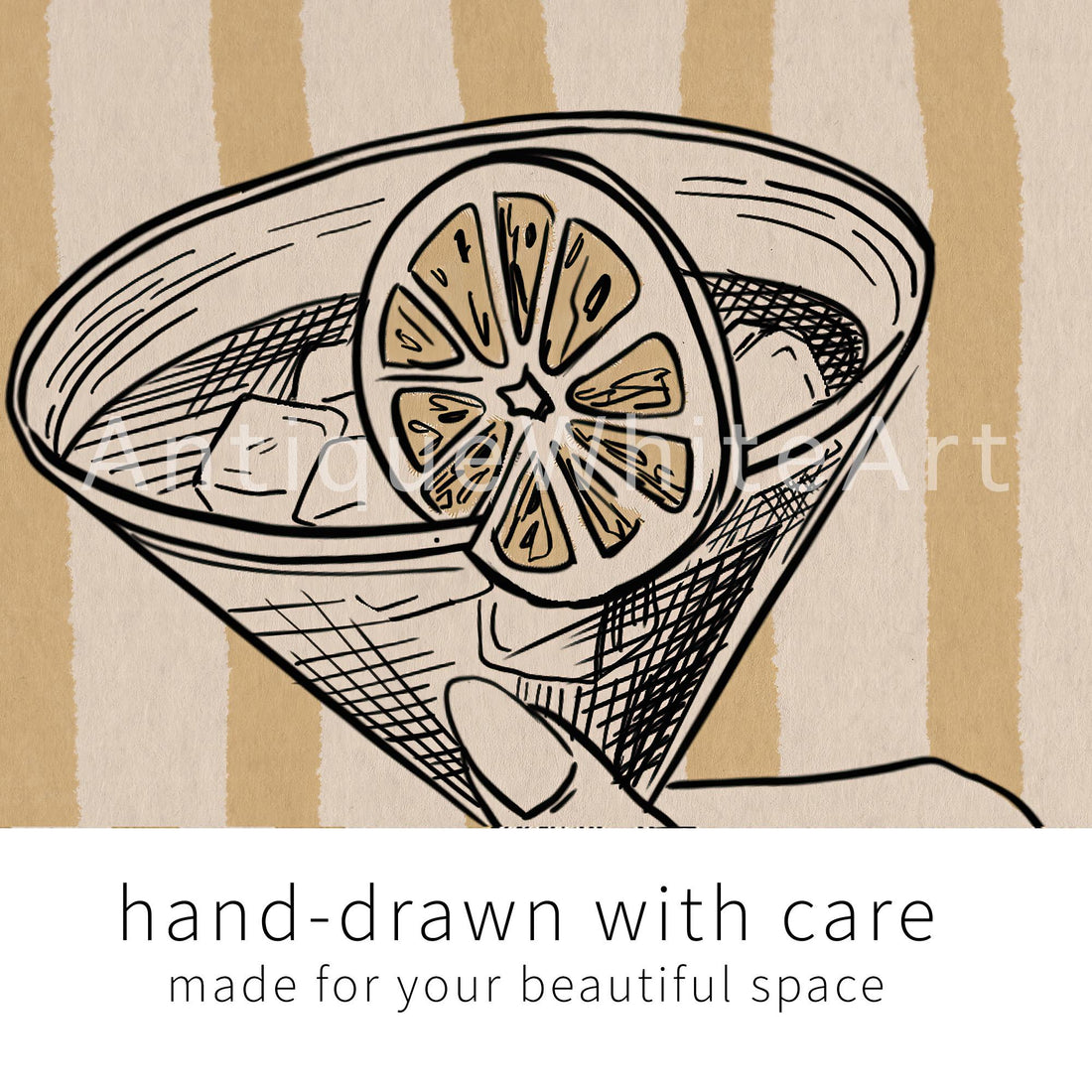 Martini Glass Print Bar Cart Wall Decor Stripes Kitchen Hand-drawn Art Retro Cocktail Poster Trendy A450