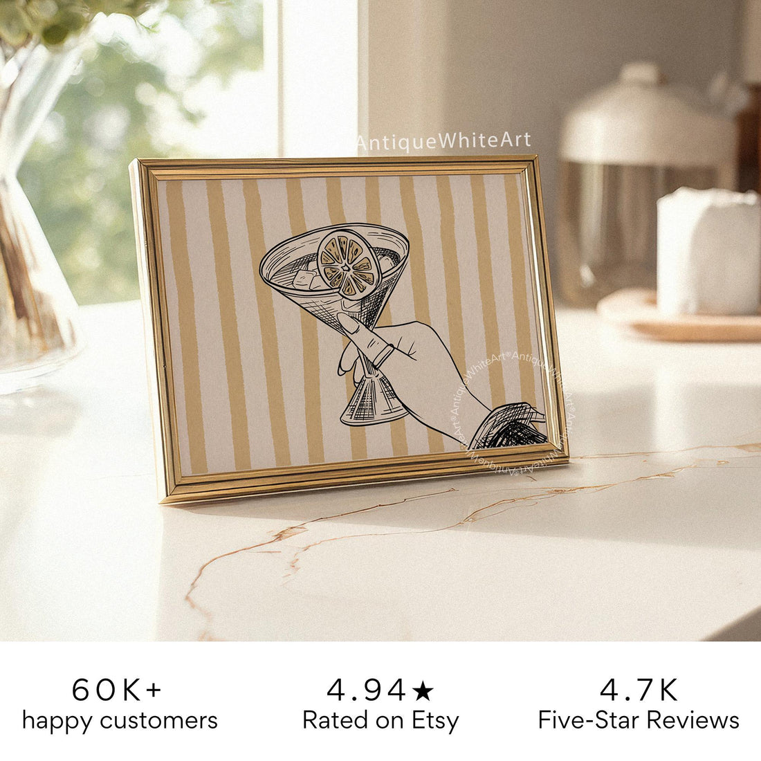 Martini Glass Print Bar Cart Wall Decor Stripes Kitchen Hand-drawn Art Retro Cocktail Poster Trendy A450