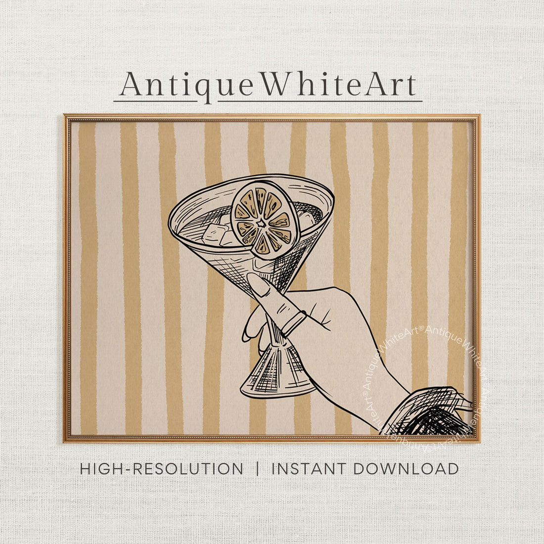 Martini Glass Print Bar Cart Wall Decor Stripes Kitchen Hand-drawn Art Retro Cocktail Poster Trendy A450