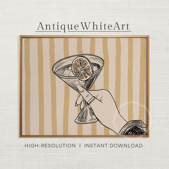 Martini Glass Print Bar Cart Wall Decor Stripes Kitchen Hand-drawn Art Retro Cocktail Poster Trendy A450