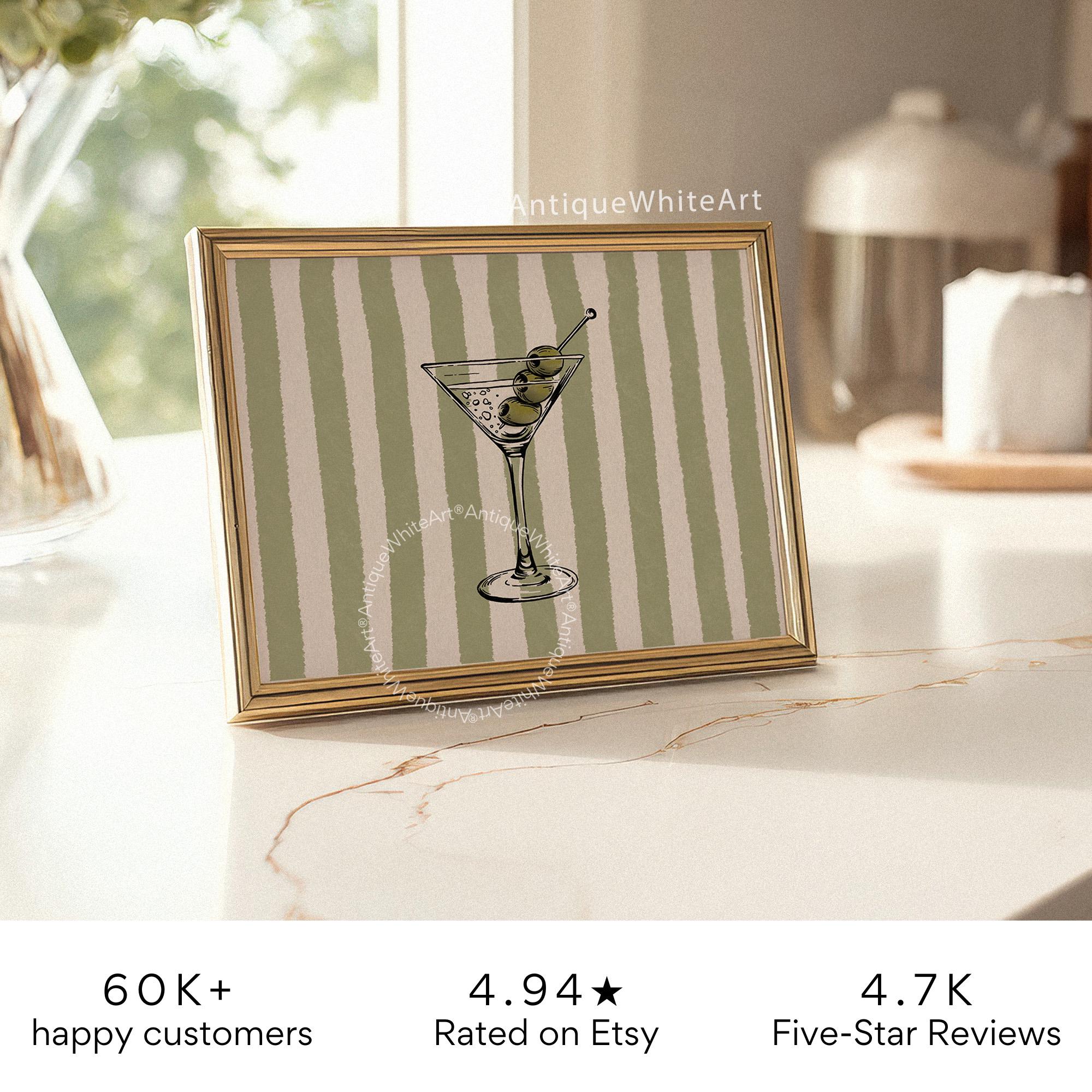 Martini Cocktail Print Hand-Drawn Retro Bar Cart Wall Decor Stripes Kitchen Coctail Poster Trendy Art A451