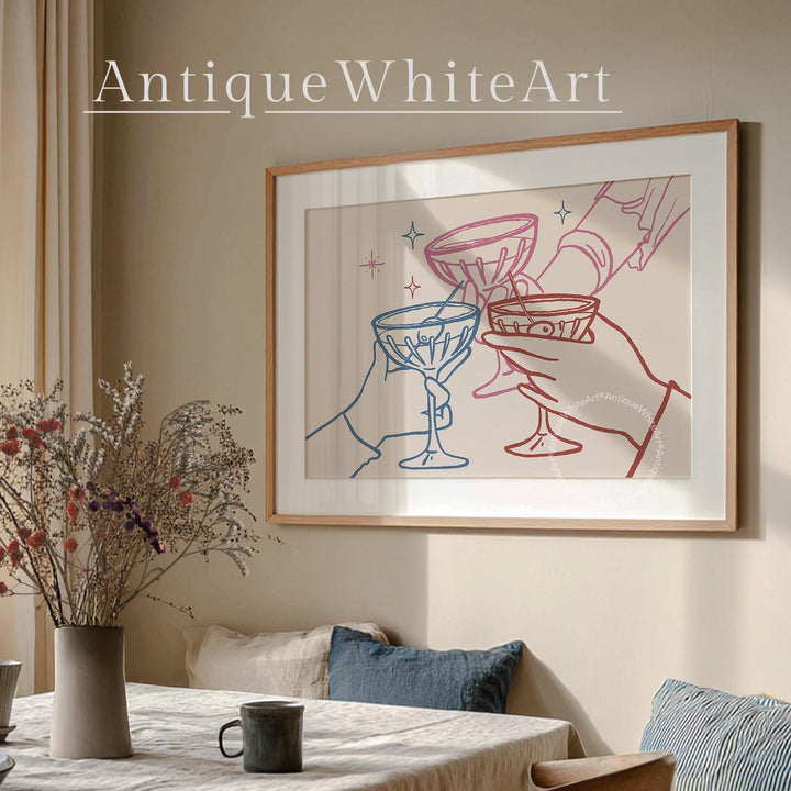 Cheers Print Bar Cart Trendy Poster Retro Kitchen Wall Art Cocktail Drinks Wine Glass Champagne A452