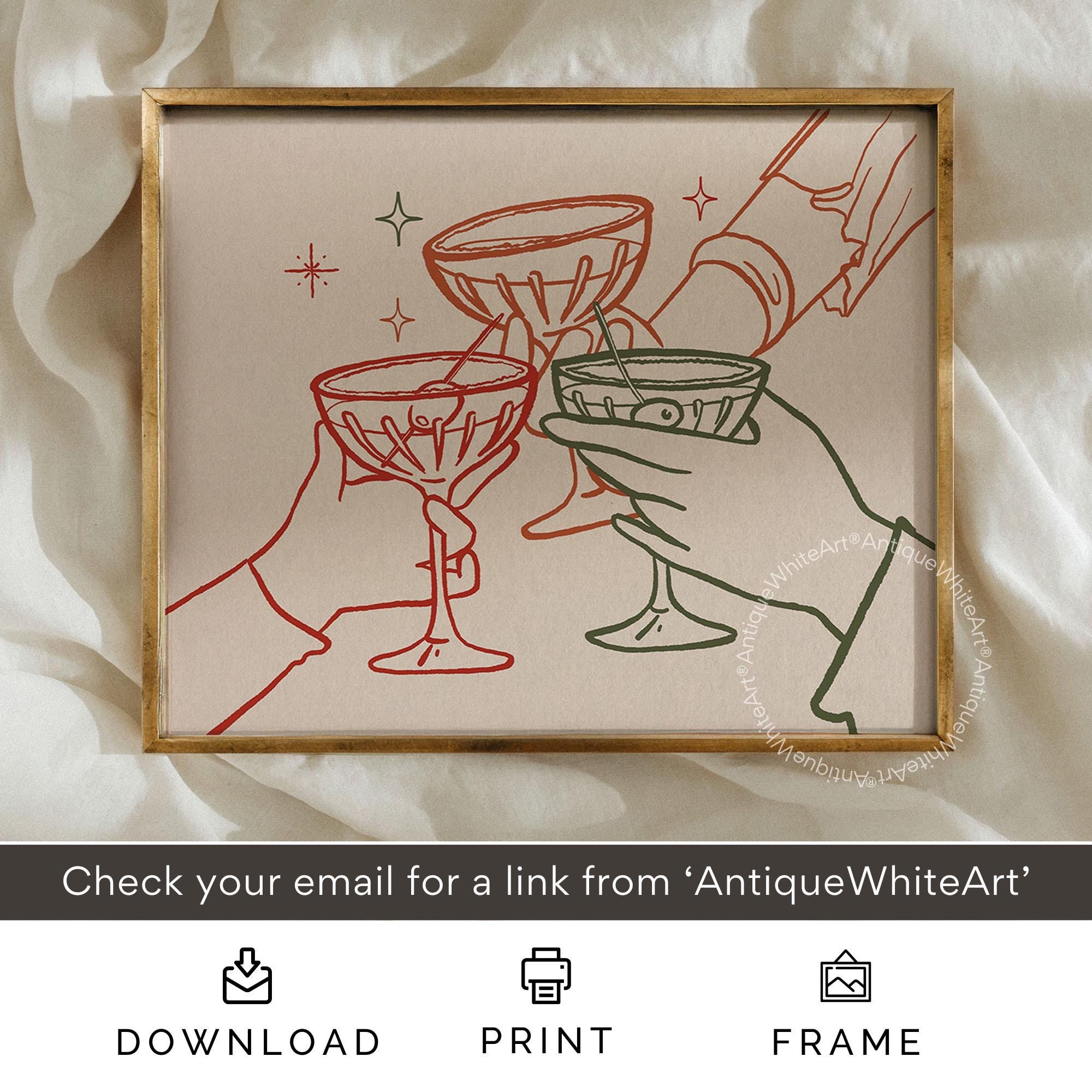 Cheers Print Retro Bar Cart Trendy Poster Kitchen Wall Art Cocktail Drinks Wine Glass Champagne A452