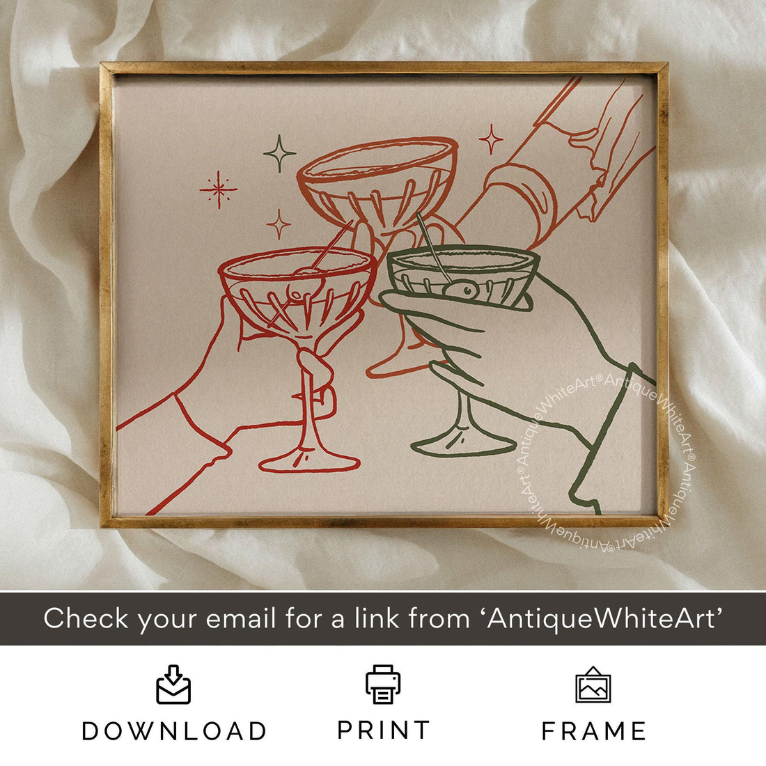 Cheers Print Retro Bar Cart Trendy Poster Kitchen Wall Art Cocktail Drinks Wine Glass Champagne A452