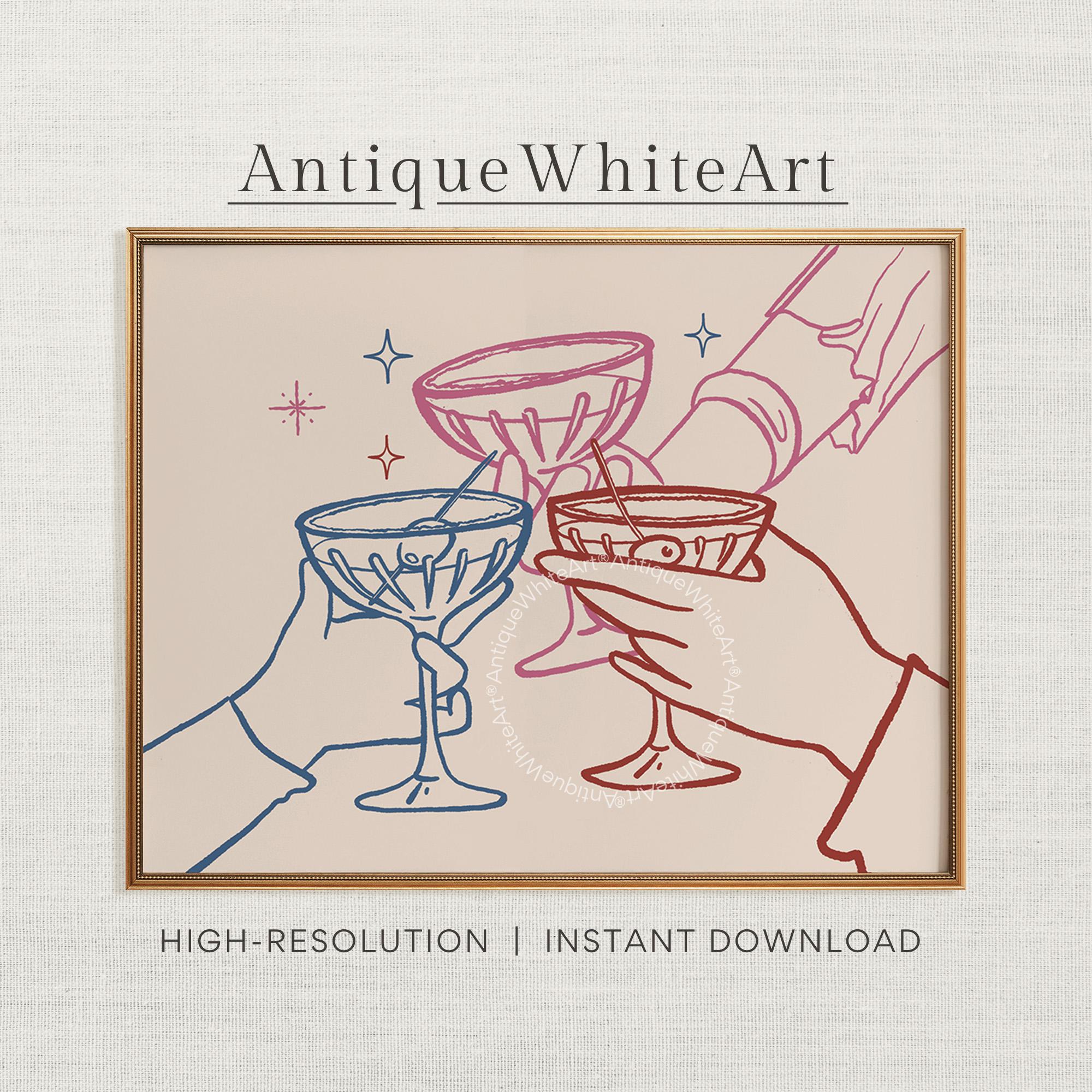 Cheers Print Bar Cart Trendy Poster Retro Kitchen Wall Art Cocktail Drinks Wine Glass Champagne A452