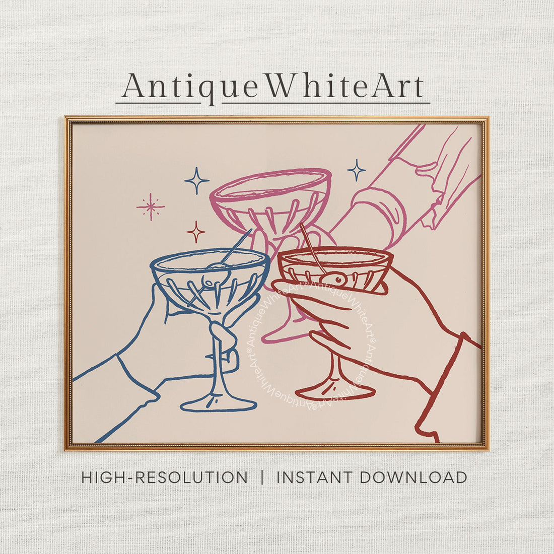 Cheers Print Bar Cart Trendy Poster Retro Kitchen Wall Art Cocktail Drinks Wine Glass Champagne A452