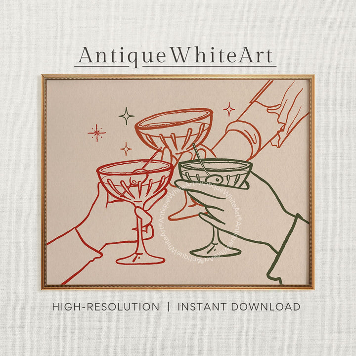 Cheers Print Retro Bar Cart Trendy Poster Kitchen Wall Art Cocktail Drinks Wine Glass Champagne A452