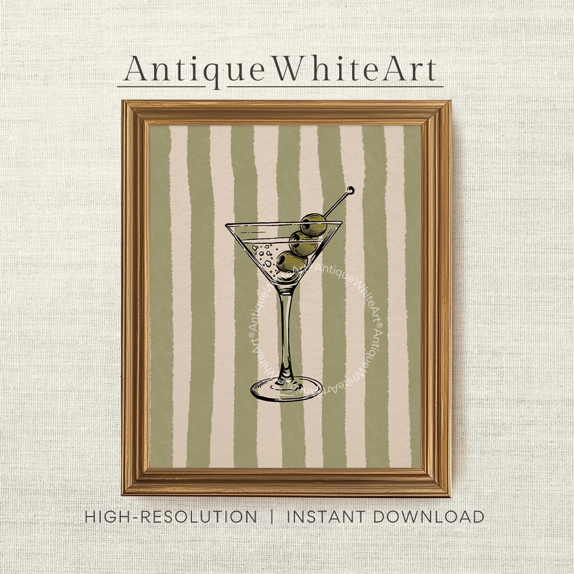 Martini Glass Print Retro Bar Cart Wall Decor Trendy Hand-Drawn Art Cocktail Poster A454
