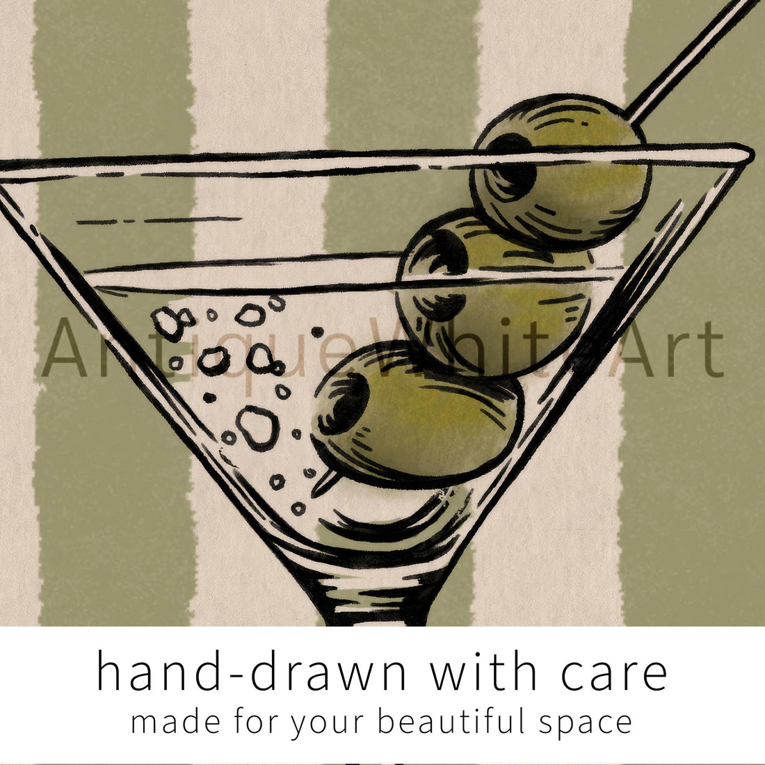 Martini Glass Print Retro Bar Cart Wall Decor Trendy Hand-Drawn Art Cocktail Poster A454