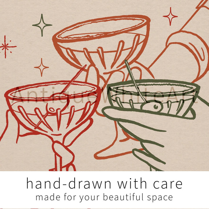 Cheers Print Retro Bar Cart Trendy Poster Kitchen Wall Art Cocktail Drinks Champagne A456