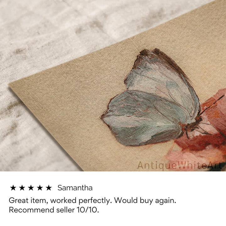 Vintage Style Butterfly Painting Print Cottagecore Wall Art Floral Nursery Biege Decor A467