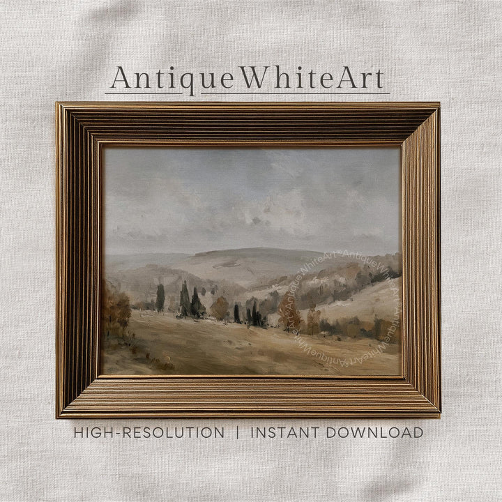 Landscape Print Neutral Fall Painting Countryside Hills Vintage Style Prints Autumn Wall Art A471
