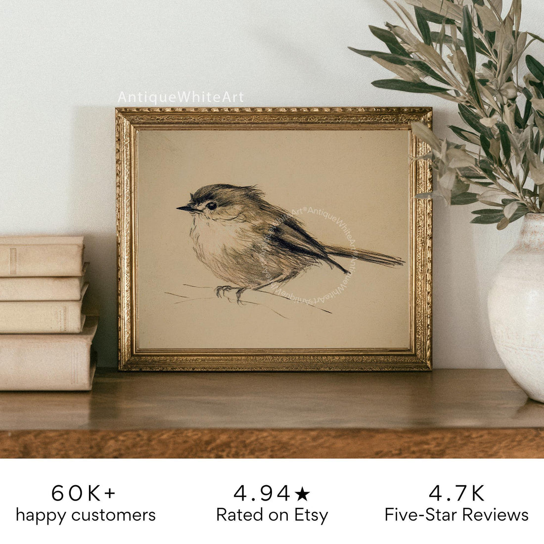 Wall Art Neutral Bird Sketch Vintage Style Nursery Print Animal Illustration Beige Gallery A468