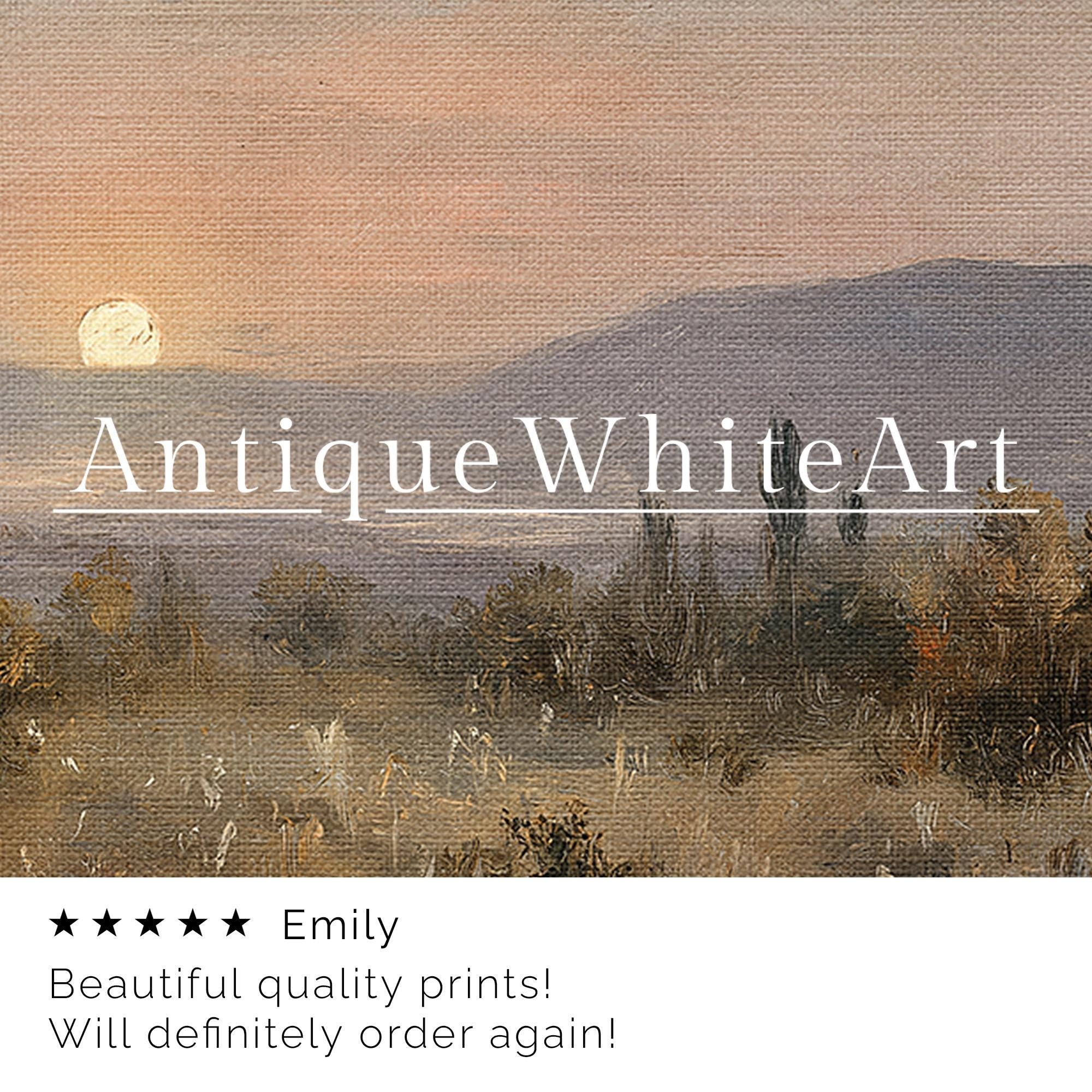 Fall Sunset Wall Art Vintage Style Prints Muted Autumn Print Country Landscape Painting Neutral A476