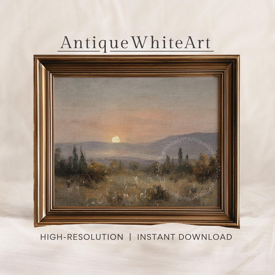 Fall Sunset Wall Art Vintage Style Prints Muted Autumn Print Country Landscape Painting Neutral A476