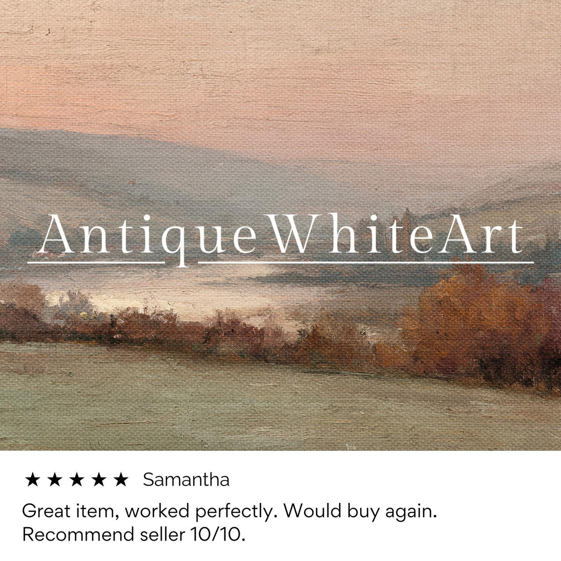 Vintage Style Fall Wall Art Muted Country Landscape Print Autumn Oil Painting Sunset AntiqueWhiteArt A465