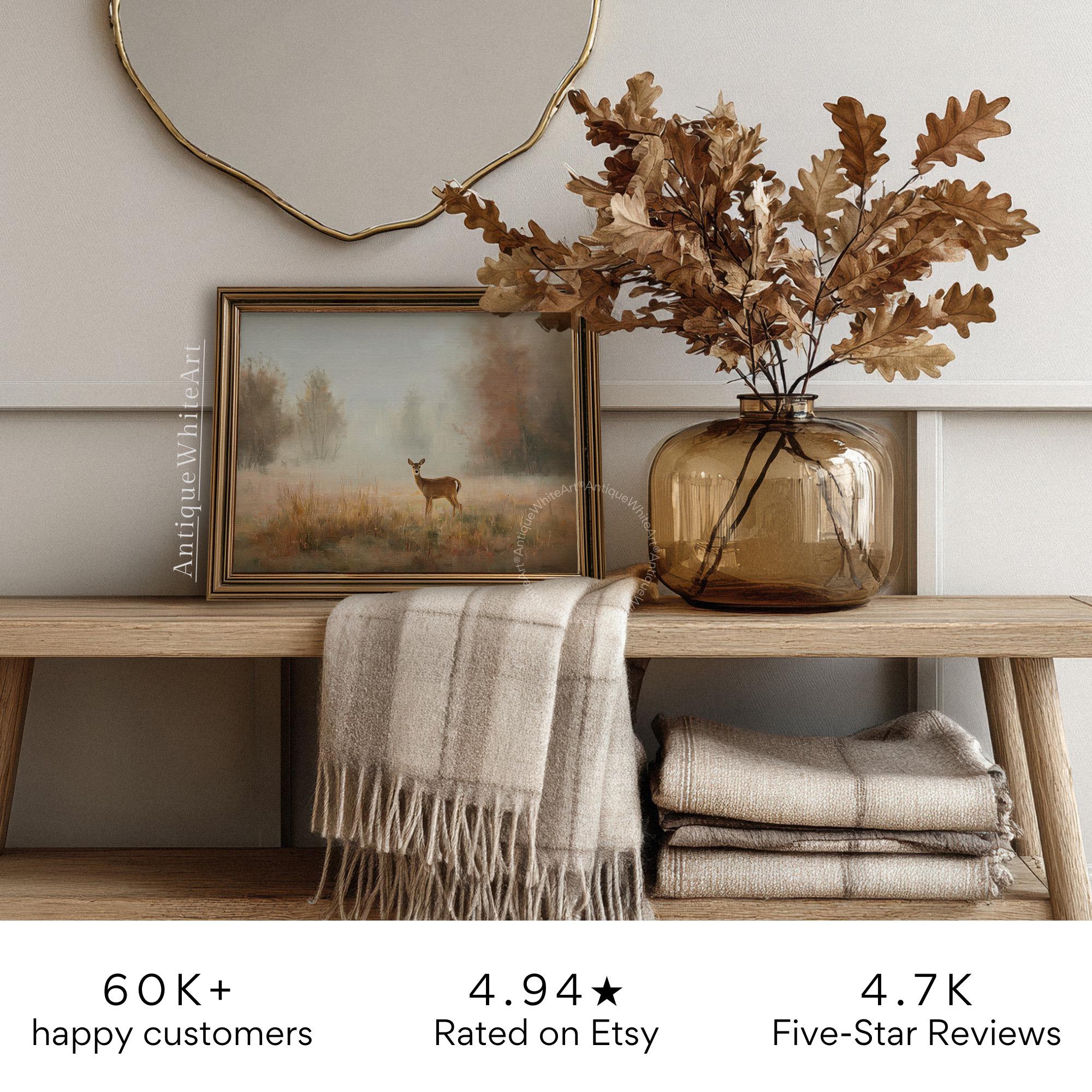 Hazy Fall Wall Art Baby Deer in Landscape Print Moody Decor Seasonal Prints Autumn A478