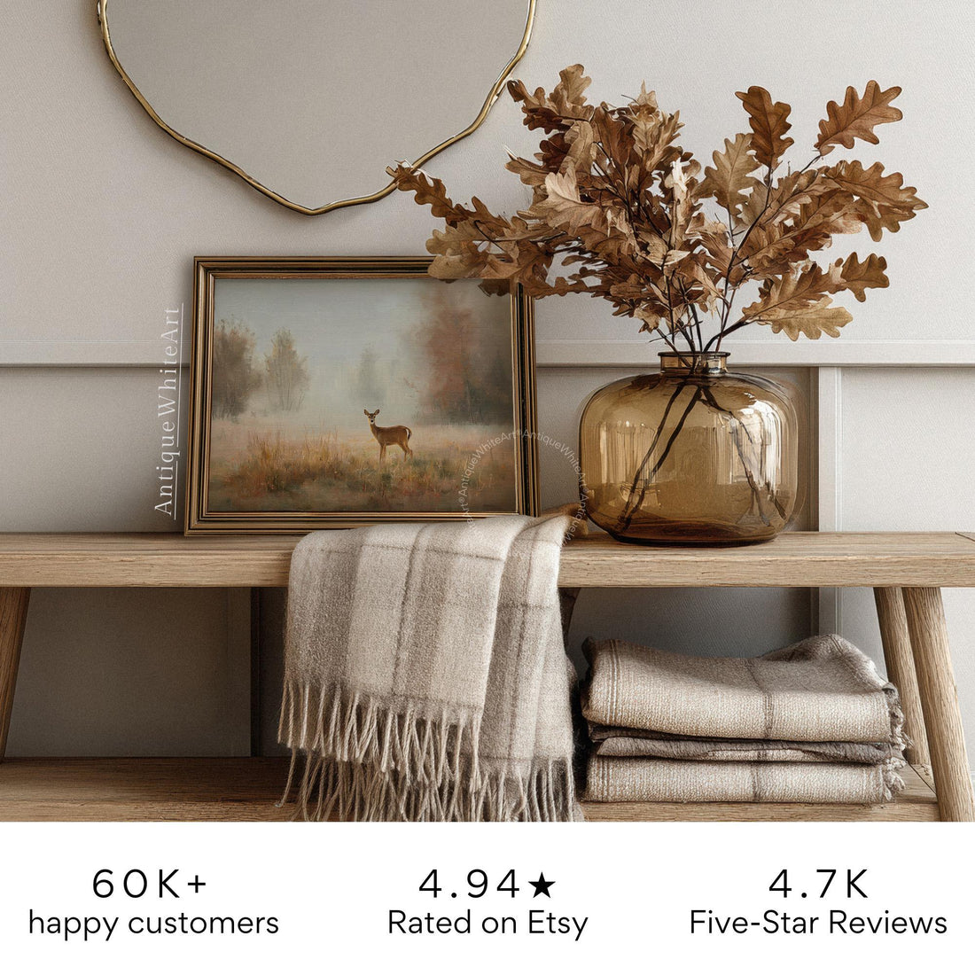 Hazy Fall Wall Art Baby Deer in Landscape Print Moody Decor Seasonal Prints Autumn A478