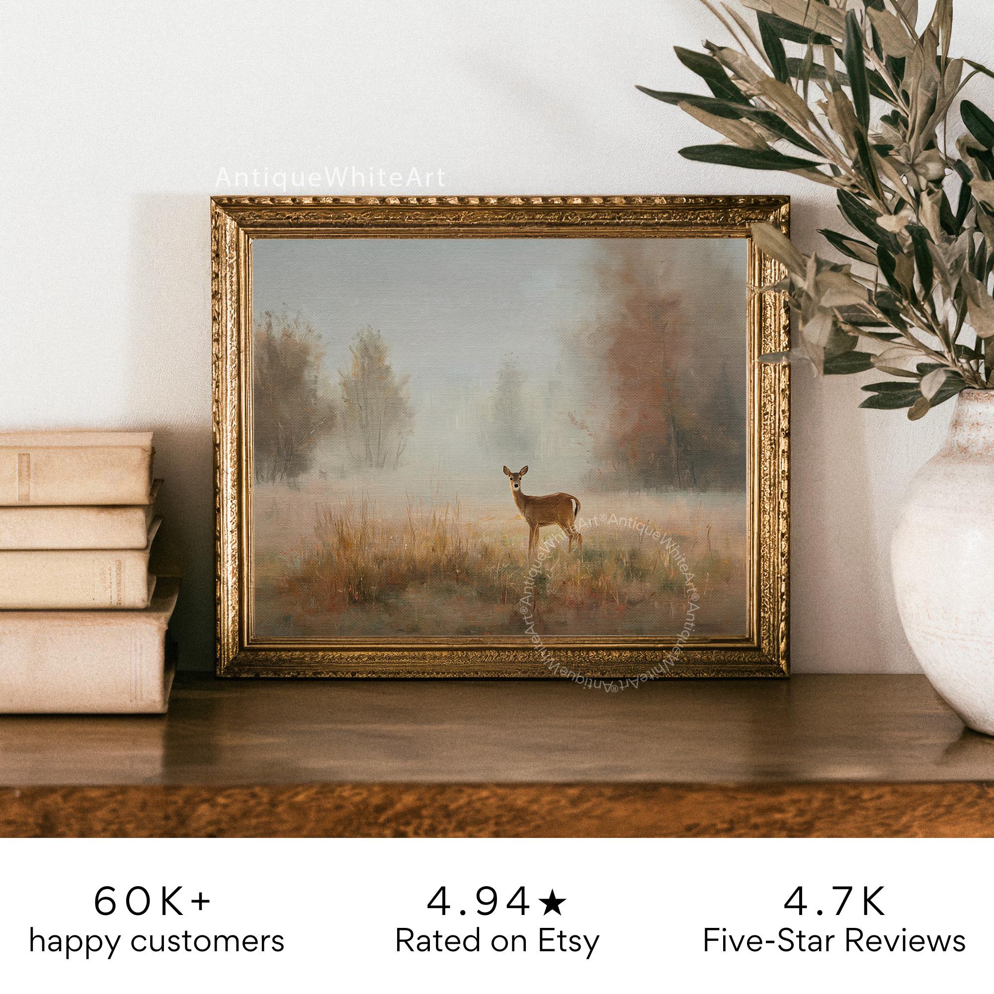 Hazy Fall Wall Art Baby Deer in Landscape Print Moody Decor Seasonal Prints Autumn A478