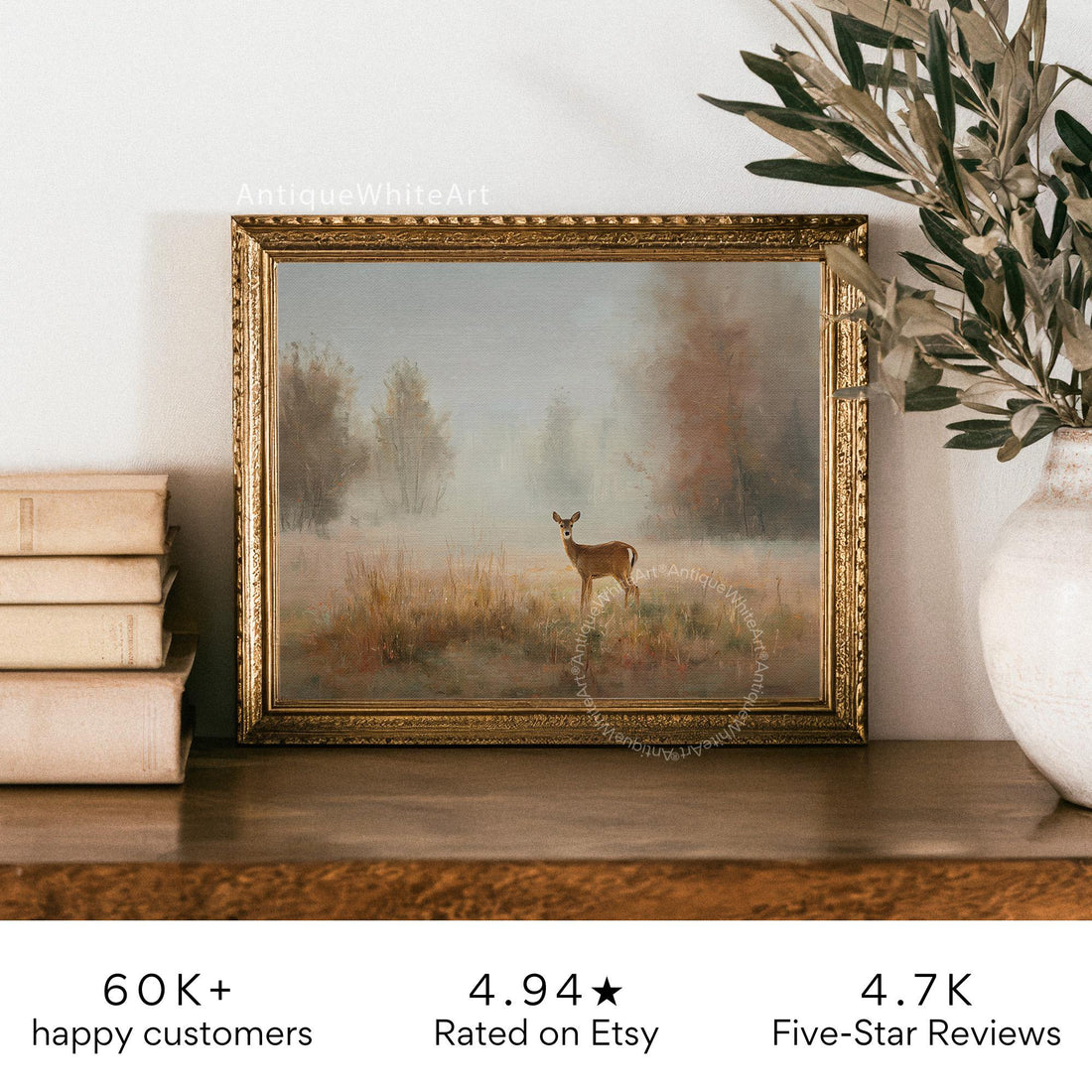 Hazy Fall Wall Art Baby Deer in Landscape Print Moody Decor Seasonal Prints Autumn A478