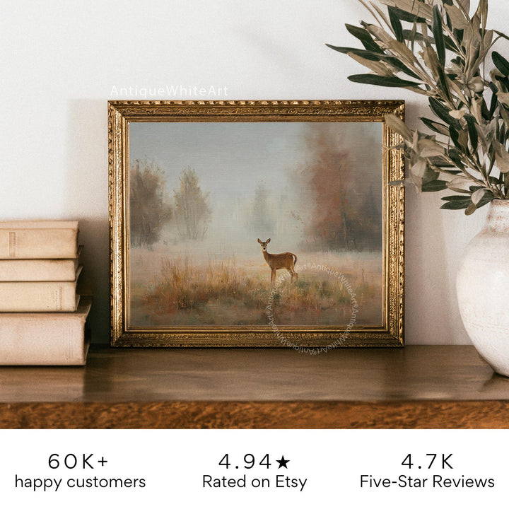 Hazy Fall Wall Art Baby Deer in Landscape Print Moody Decor Seasonal Prints Autumn A478